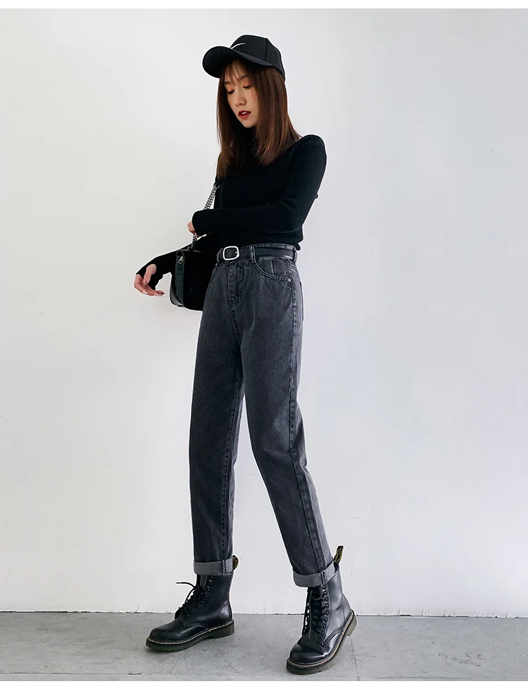 

Dunayskiy 2020 New Spring Jeans Women Elegant Slim Fit Long Pants Zipper Button Belt High Waist Denim Pants Harem Trousers