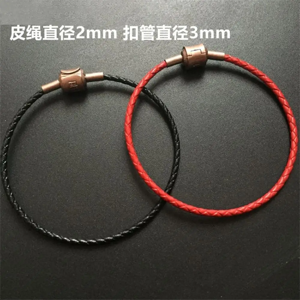 

Solid 24K Yellow Gold Pendant Fu Word Long Tube Bead 1.5-2g / Leather Bracelet 6.3"