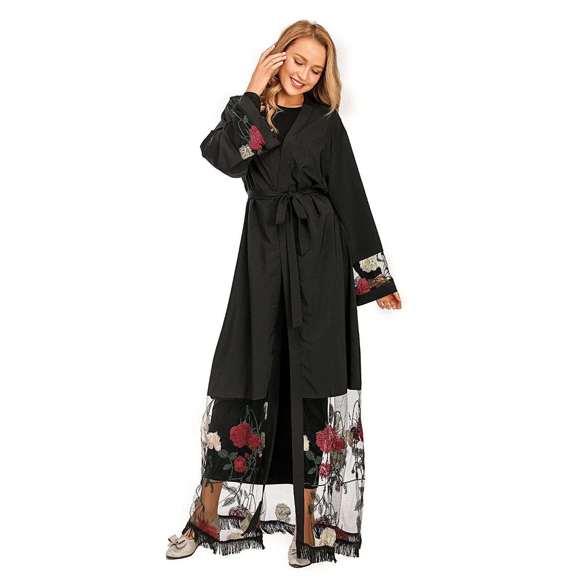 Рамадан, кардиган, халат, сетчатая вышивка, раньше, турецкое мусульманское кимоно, абайя, Дубай, Длинное Макси-платье TA1817