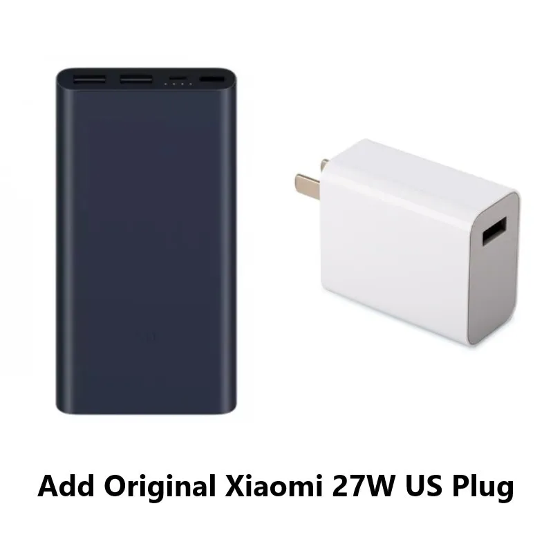 Add 27W US Plug 10000 мАч Xiaomi Mi внешний аккумулятор 2 внешних аккумулятора 15 Вт Быстрая Зарядка Внешний аккумулятор 10000 PLM09ZM с двойным USB выходом для телефона - Цвет: Add 27W US Plug