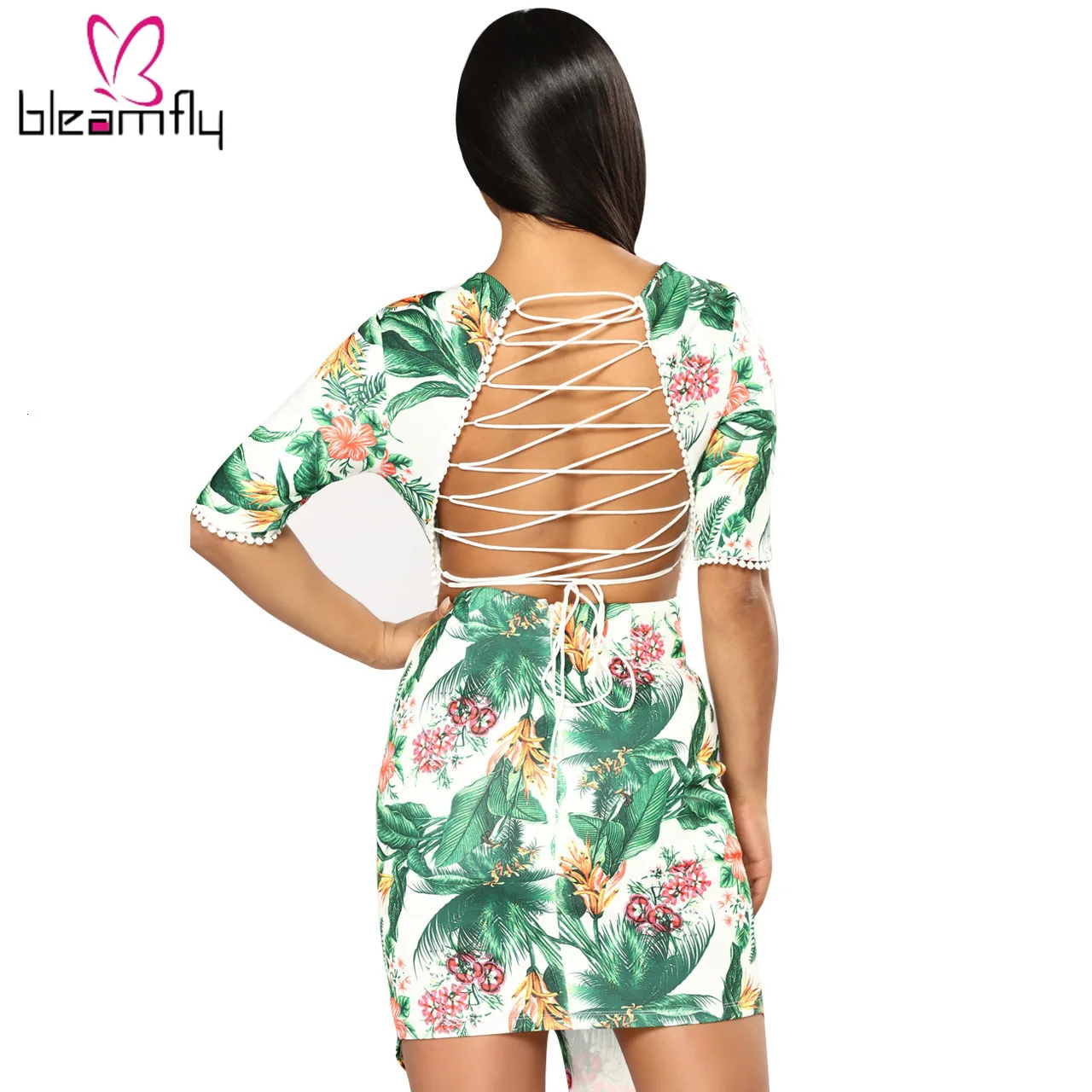 2019 женское летнее платье средней длины с v-образным вырезом и принтом в виде