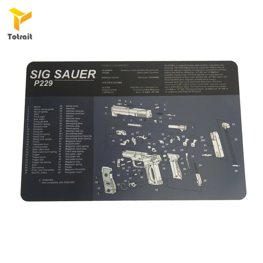 Totrait SIG P229 Gun Cleaning Rubber Mat With Parts Diagram Instructions Armorers Bench Mouse Pad for P226 | Спорт и развлечения