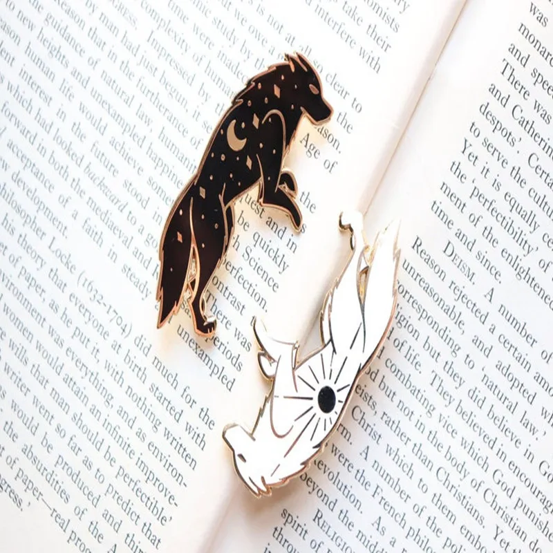 Жесткие эмалированные заколки с изображением Солнца и Луны волка Модный милый