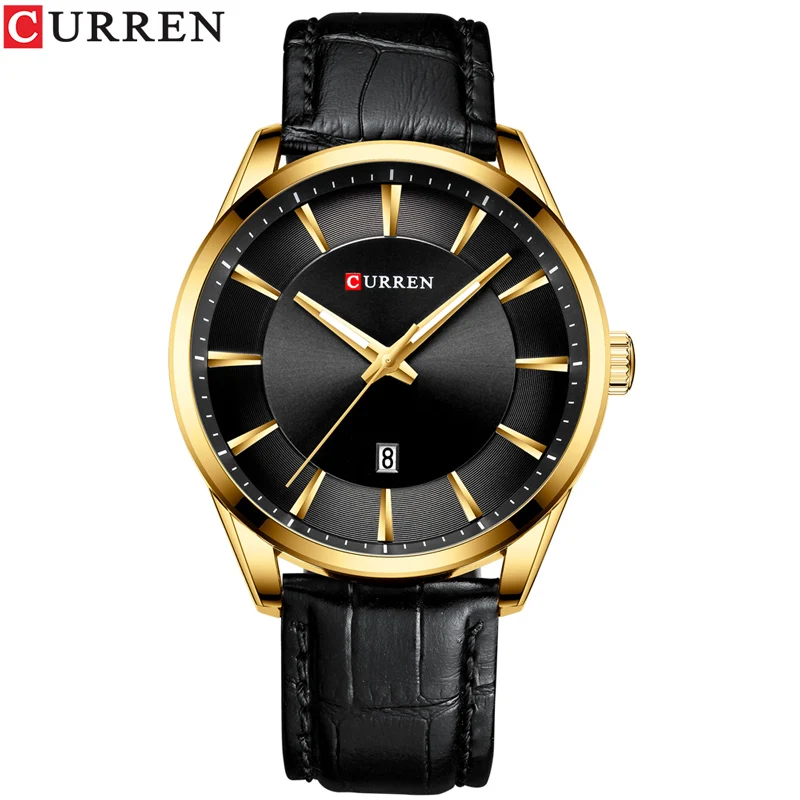 gold watch CURREN черные золотые модные повседневные кварцевые часы, мужские часы кожаный ремешок в деловом стиле военные наручные часы Relojes часы мужские - Цвет: gold watch