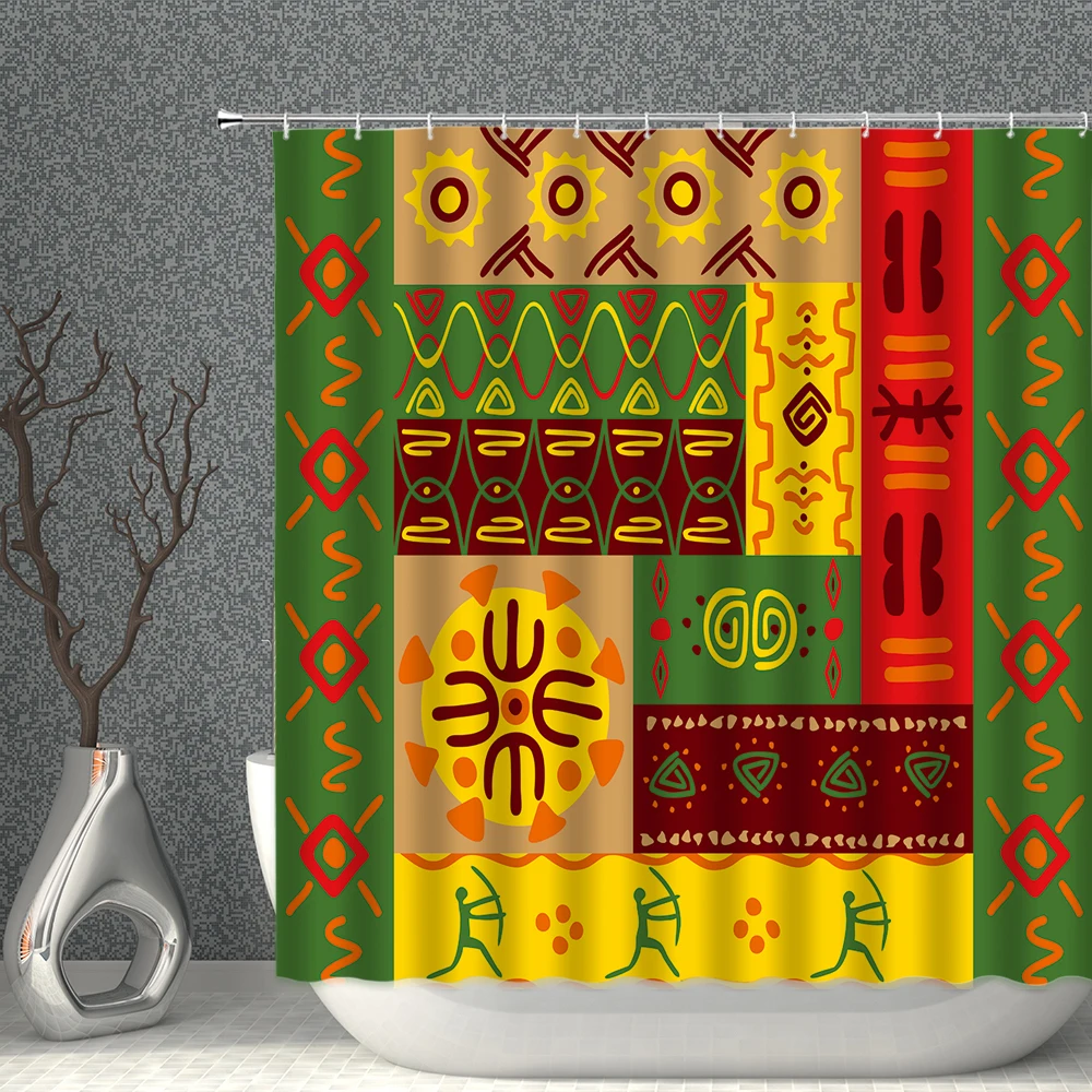 

Colorful Shower Curtain Abstract Retro Classical Pattern Waterproof Polyester Fabric Bathroom Accessories Household With Hooks