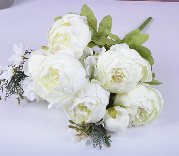 light green white 1 букет европейских роз или пионов искусственные цветы искусственные шелковые цветы на вечеринку пионы для свадебного украшения домашний декор для отеля венок - Цвет: light green white