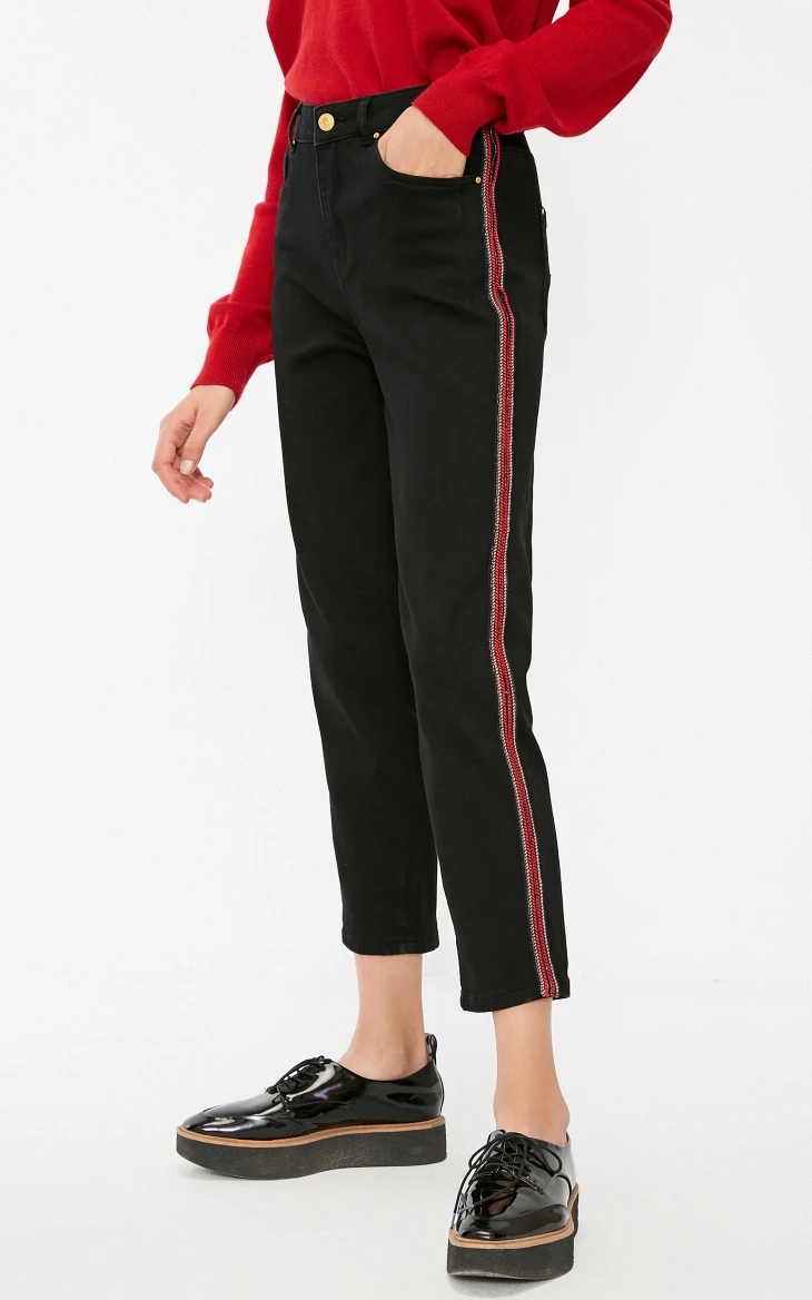 Vero Moda Новые поступления BF стиль боковые полоски прямые джинсы потертые | 318349577