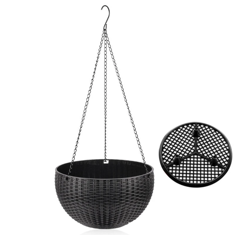 

Round Plastic Flower Pot Chain Hanging Planter Basket Home Garden Balcony Decor