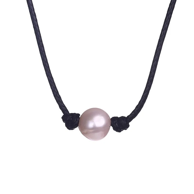 Милое модное изысканное ожерелье-чокер с жемчугом кожаная Черная веревка