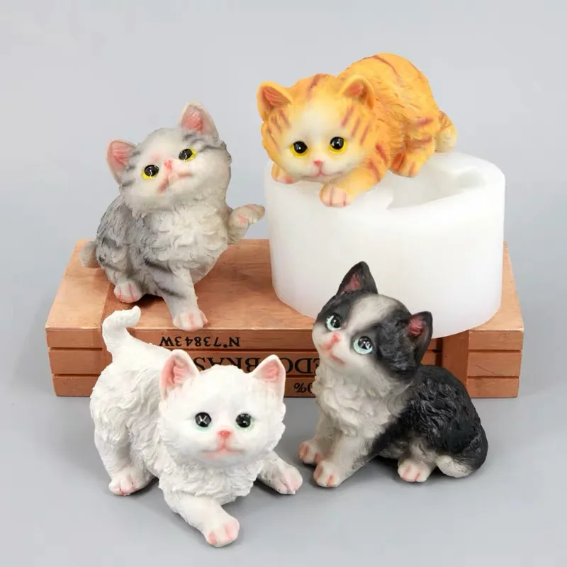 3d имитация формы для торта с кошкой животный милый котенок мусс силиконовая форма для шоколада Jelly желе мыло Арома свеча гипсовая форма