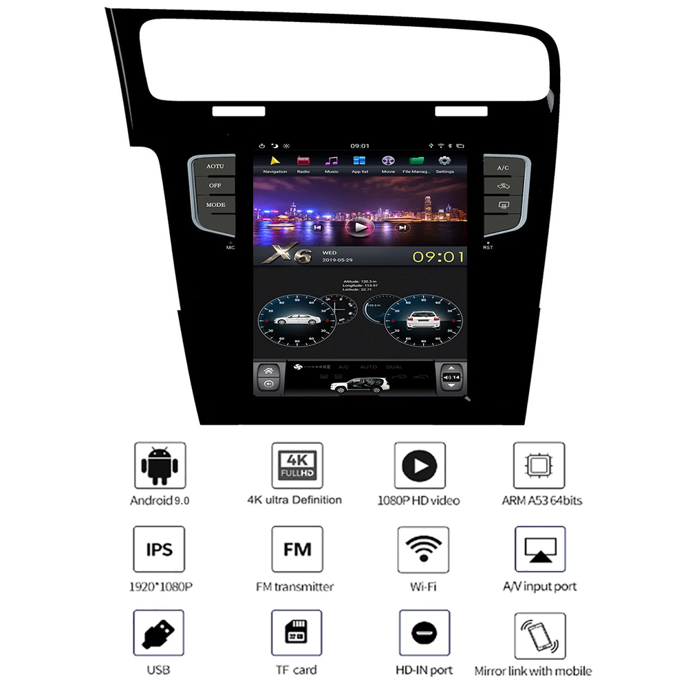 YAZH Android 9 0 Автомобильный GPS Мультимедиа для Volkswagen GOLF 7 2013 2014 2015 2016 2017 с 10 4 &quotIPS