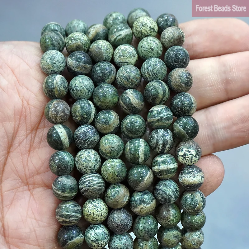 

4 6 8 10 12MM Natural Green Zebra Jaspers Loose Beads 15" Strand Diy Bracelet Charm Beads for Jewelry Making Wholesale