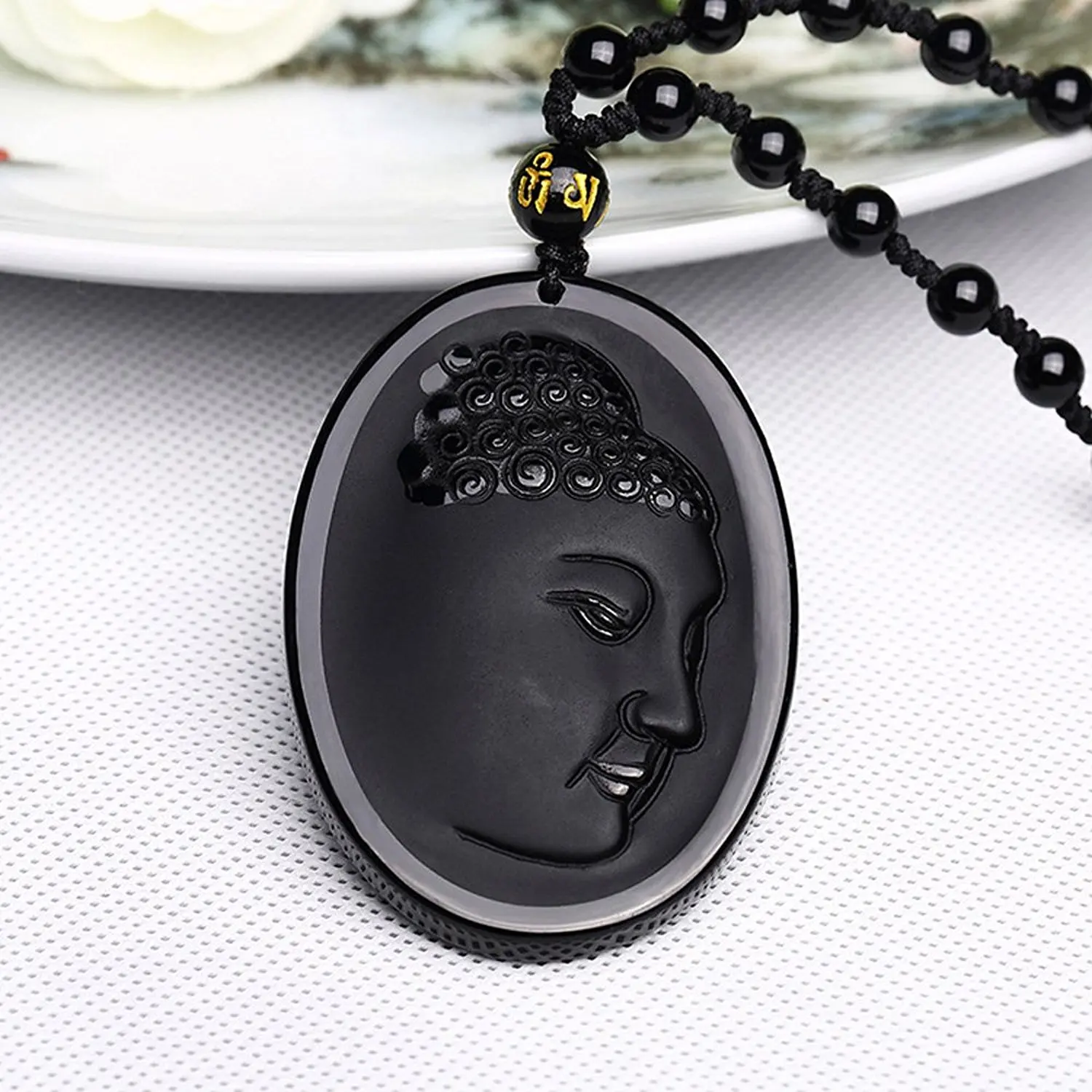 LETSFUN Fine Jewelry Hand Carved Natural Obsidian Sakyamuni Buddha A Necklace Pendant Free Shipping | Украшения и аксессуары