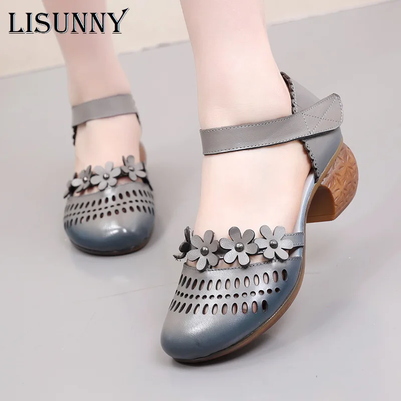 Женские босоножки из натуральной кожи LISUNNY летняя нескользящая обувь на