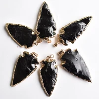fashion black obsidian stones arrowhead rough healing point natural stone pillar pendants for charm necklace accessories 6pcs