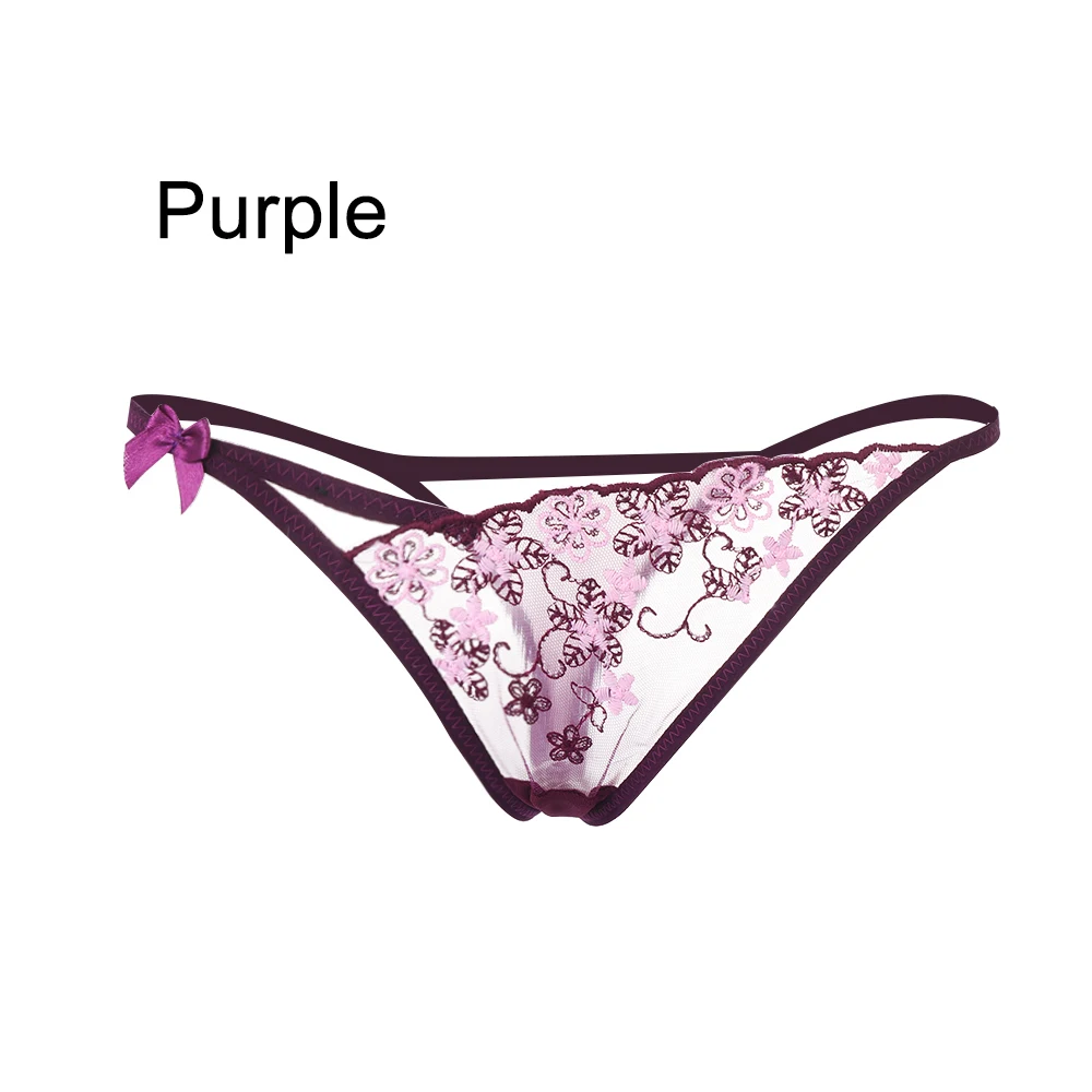 Style 2-Purple Сексуальные эротические бандажные стринги, стринги, женское нижнее белье, Т-образный вырез, Бабочка, цветочное нижнее белье, кружевные трусики, полые бесшовные трусы - Цвет: Style 2-Purple