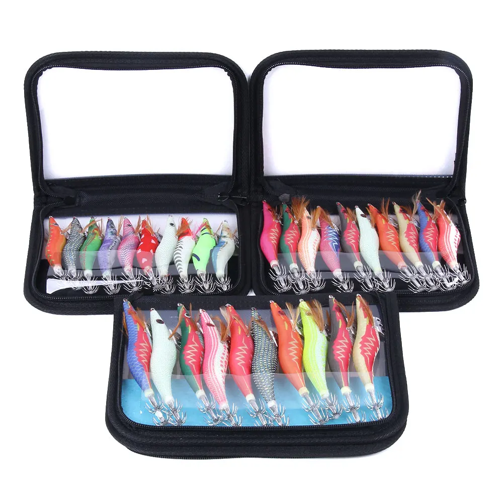 

10Pcs Fishing Lure Lead Sinker Squid Jig Hook Wooden Shrimp Artificial Fishing Lures Octopus Cuttlefish Shrimp Hard Fishing Bait