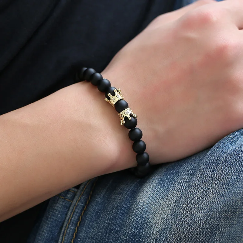 Черный Браслет из натурального камня Женские Ювелирные изделия Двойная корона