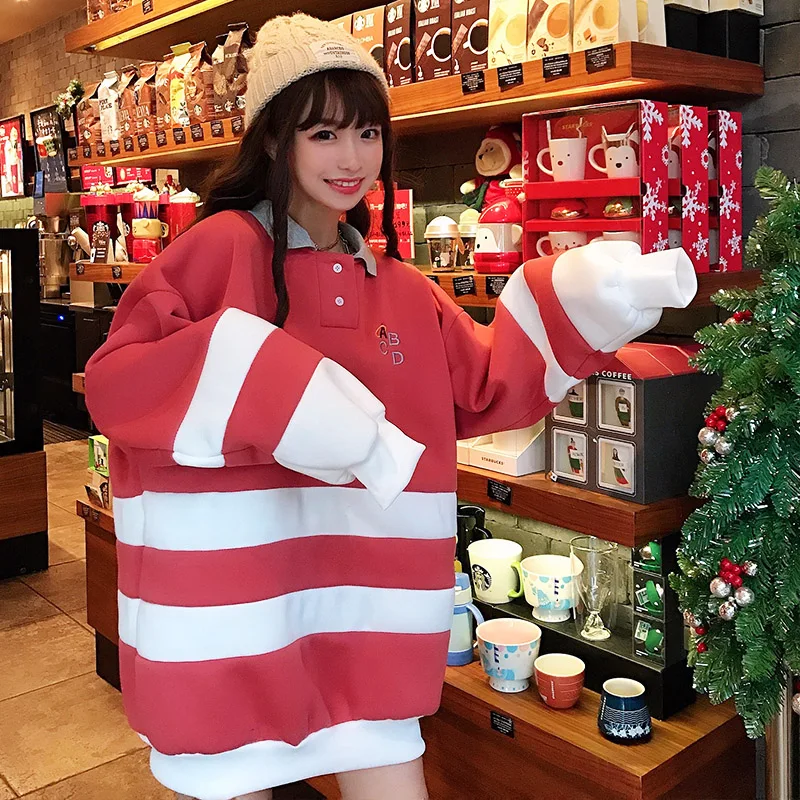 Свитшоты Женские полосатые топы с длинным рукавом Толстовка в стиле Харадзюку