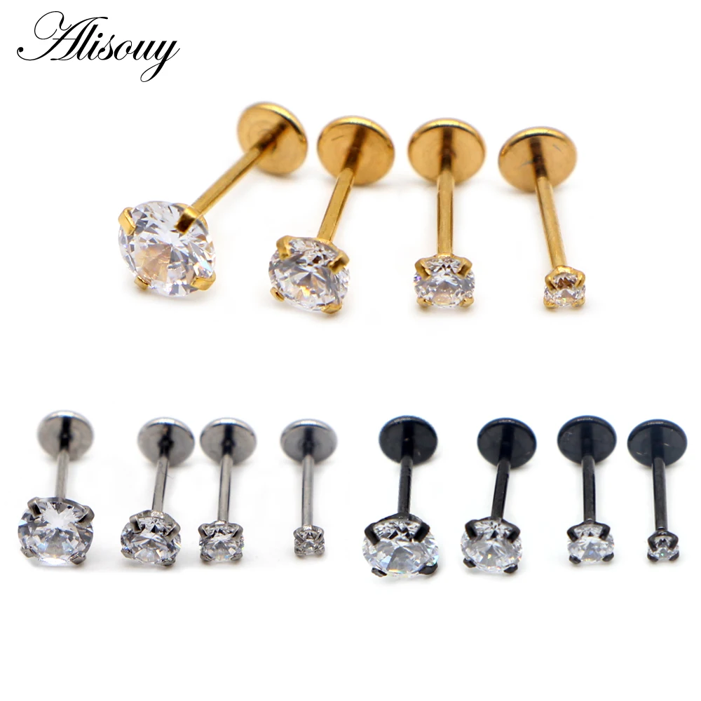 

Alisouy 1PC 20G Round CZ Gem Labret Lip Stud Rings Earrings Ear Helix Lip Piercing Flat Nose Ring Cartilage Tragus Body Jewelry