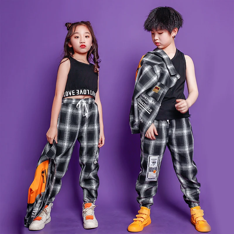 Детская праздничная одежда для хип хопа клетчатые повседневные штаны