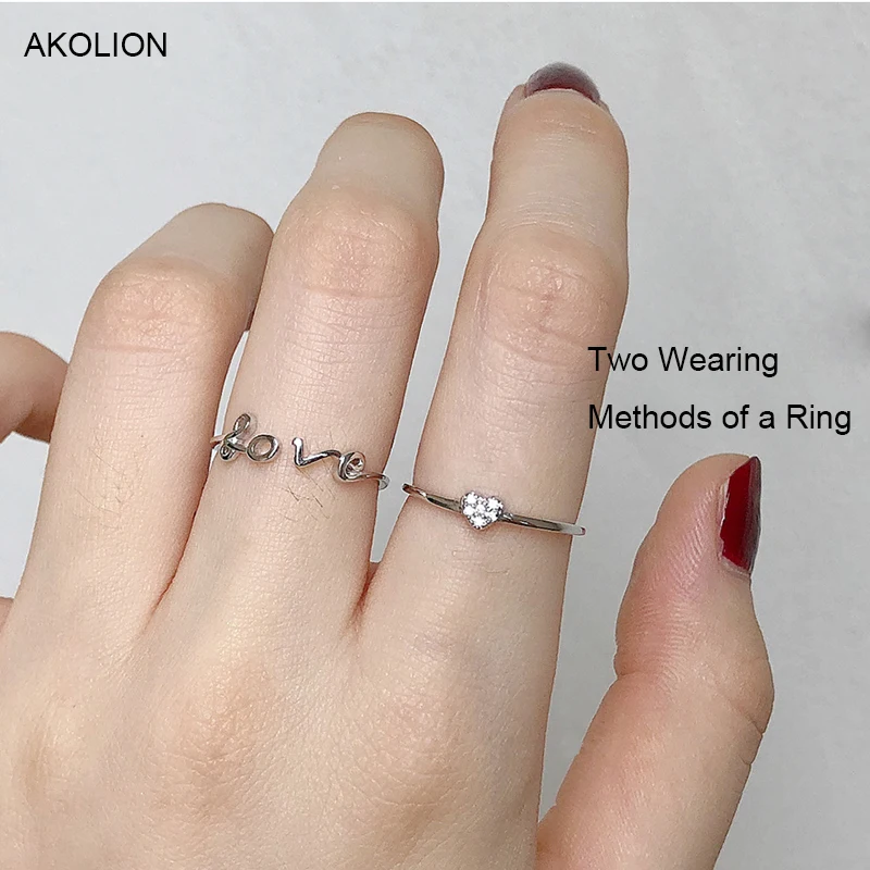 Серебряное кольцо для пальцев в форме сердца регулируемое с сердечком AAA Zircon