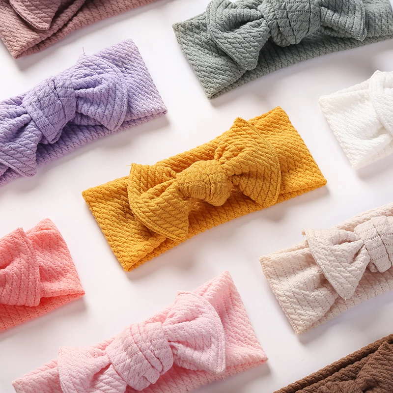 

24pc/lot 2021 Baby Waffle Knit Bow Headband Cable knit Ribbed Bowknot Head wraps Kids Cotton Wide Turban Children Girls Headwear