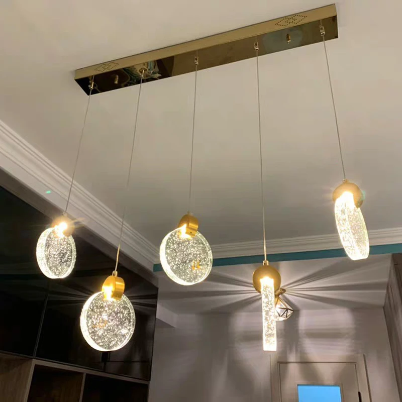 Arañas LED moderna para escaleras, lámpara para colgar en el interior, decoración del hogar, Isla, sala de estar, cocina, candelabro largo de cristal, accesorios de lujo