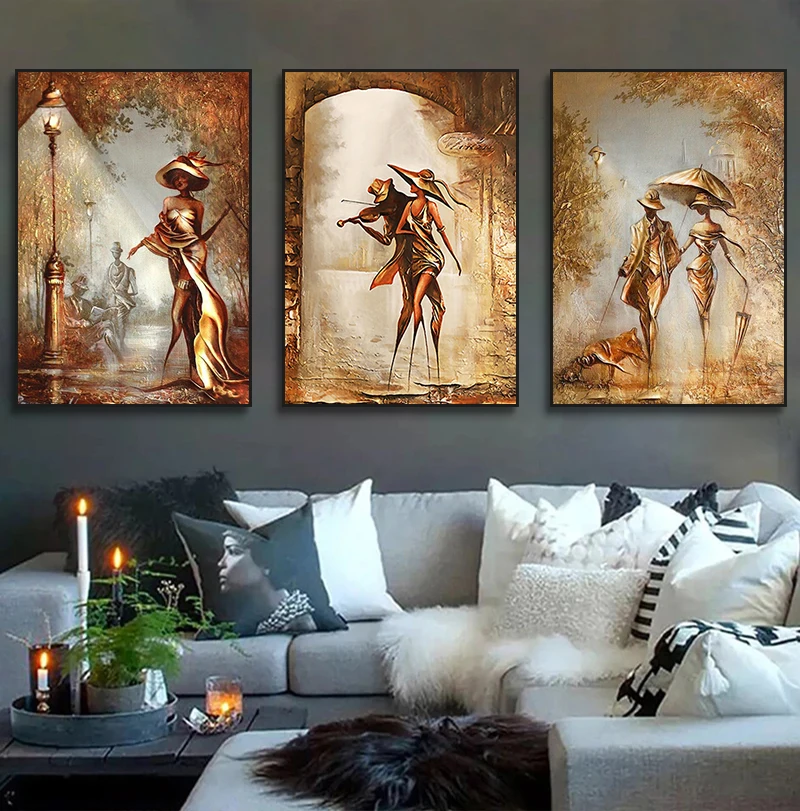 

Vintage Abstract Love Romantic Couple Wall Art Canvas Painting Posters and Prints Pictures Home Living Room Decor (No Frame)