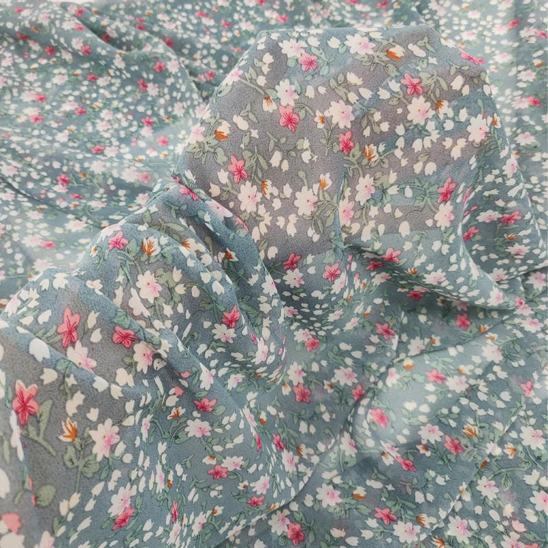 Синий Серый шифон с принтом материал элегантное Цветочное платье ткань Tecido|floral