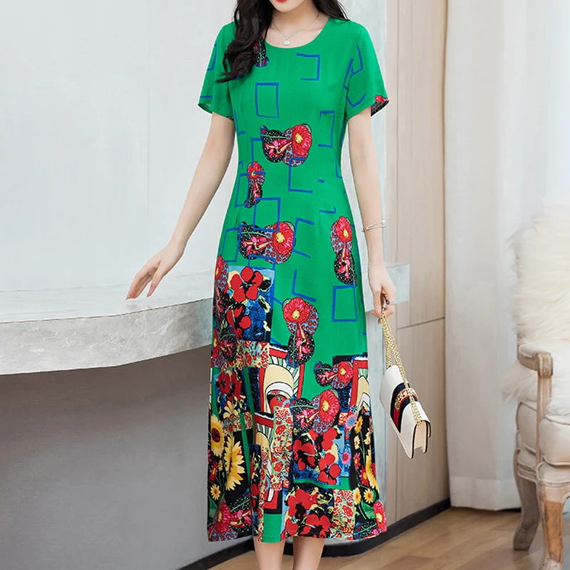 

Women Long Dress Short Sleeve Floral Print Boho Dress Elegant Party Dress Slim Maxi Vestido De Festa Plus Size 5xl