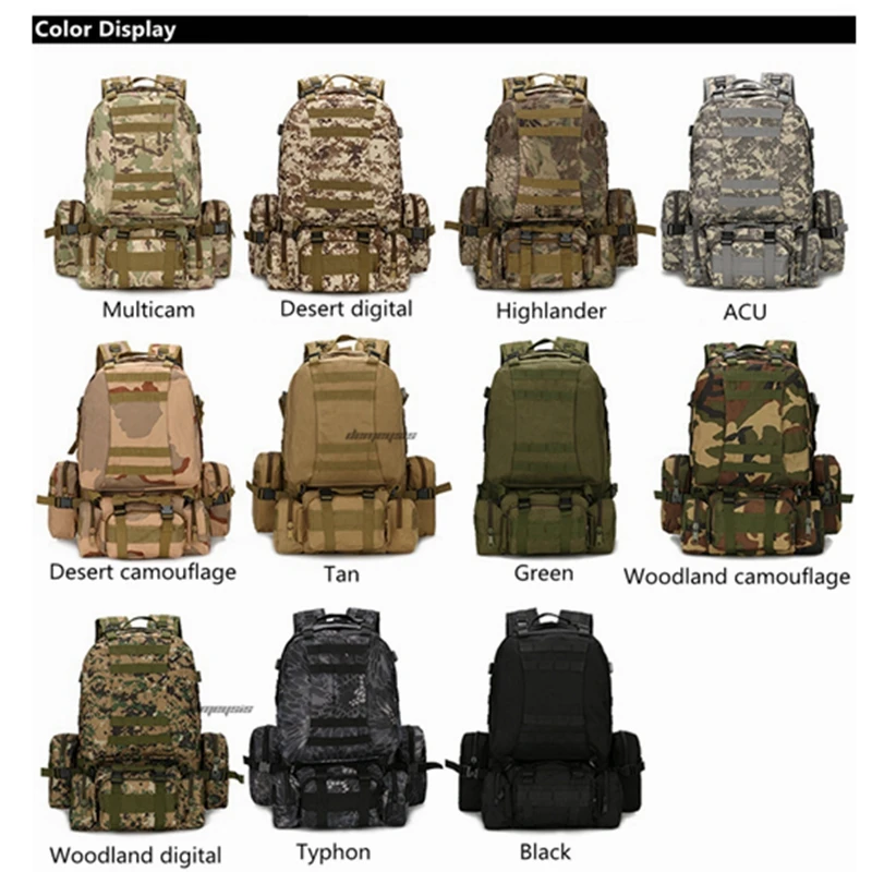 Тактический Камуфляжный Рюкзак Molle большой рюкзак 50л военный армейский для