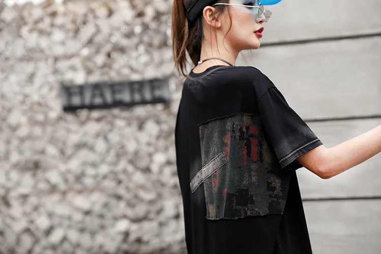Max LuLu Роскошные корейские модные женские готические джинсовые топы женские Лоскутные черные футболки одежда с вышивкой винтажная Повседневная футболка