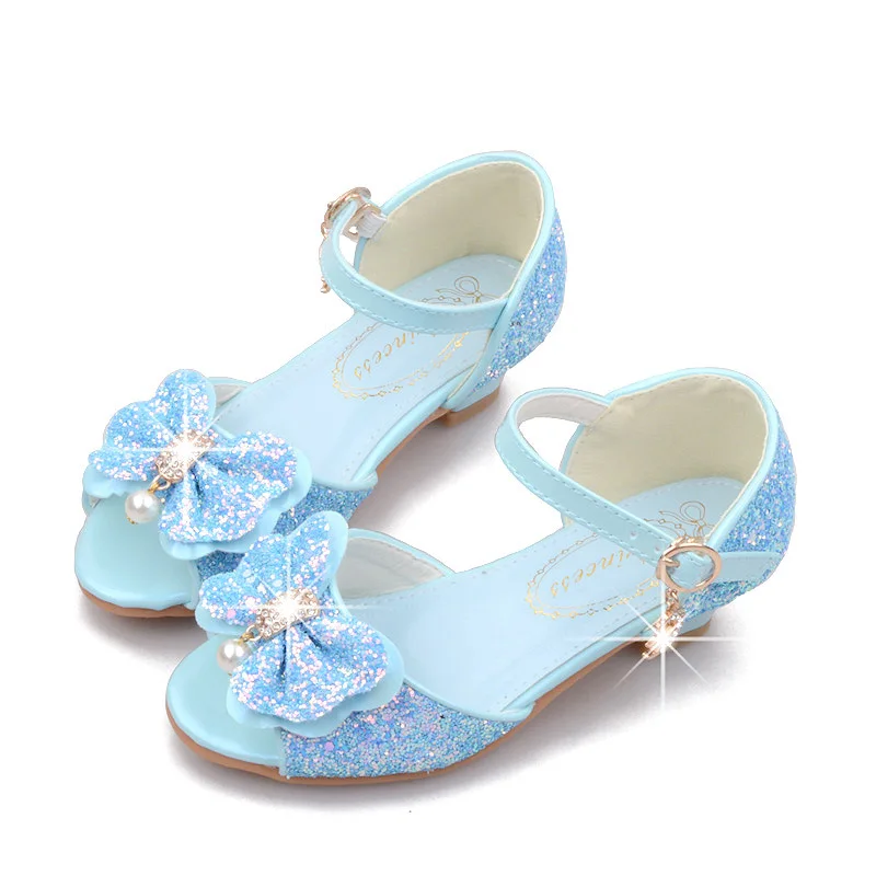Sandalias de cristal para ni&ntilde;os, calzado elegante de tac&oacute;n alto con lazo brillante, para fiesta de boda, 2022-0