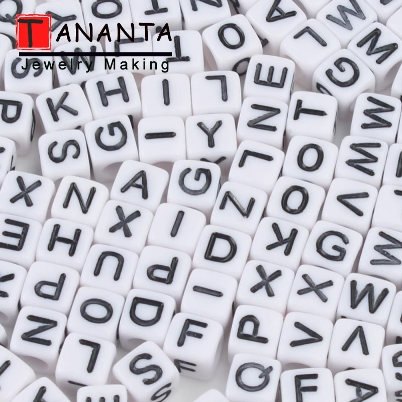 White 6mm Mixed Acrylic Letters Beads 100Pcs/lot Square Spacers DIY Charm Bracelet Necklace For Jewelry Making Accessories | Украшения и