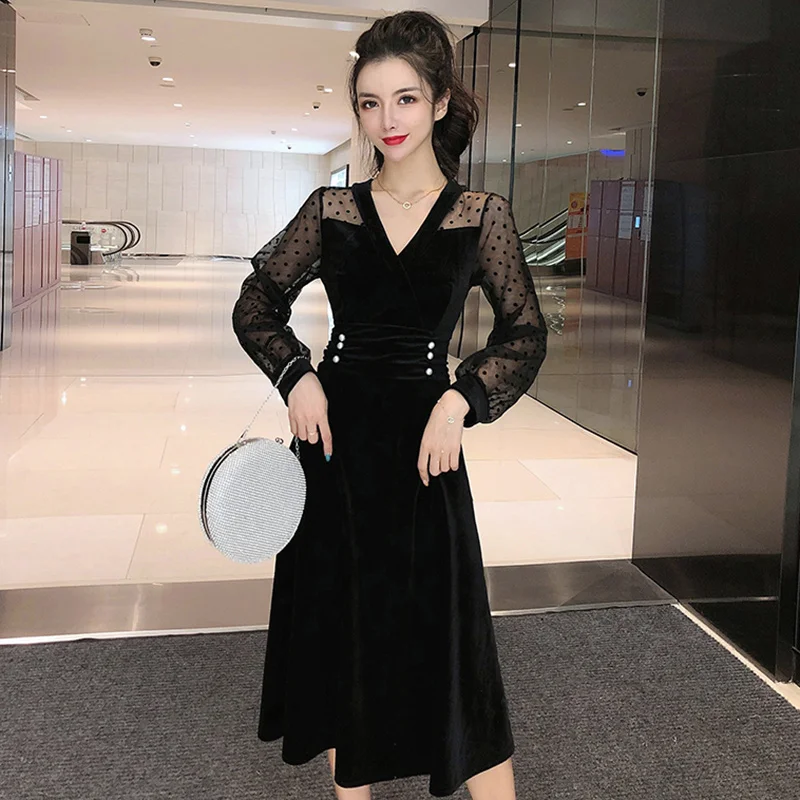 Женское черное длинное платье трапециевидной формы Новое поступление 2020