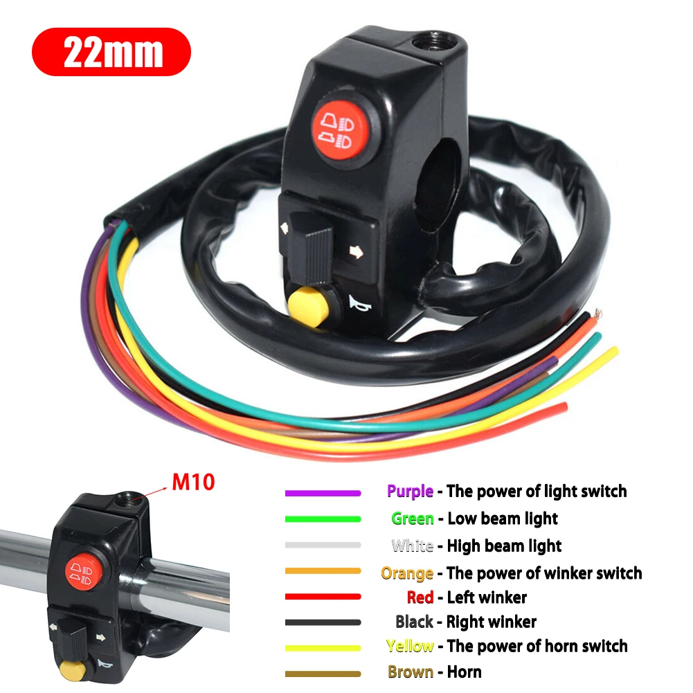 

12V Modification Motorcycle Switches 22mm Handlebar Mount Headlight Turn Signal Fog Lights Horn Sound Adjust
