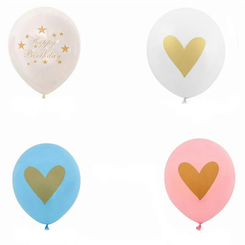 10 шт. zoll Gold Herz Bedruckte Ballons Transport Blau Rosa Konfetti латексные шары Baby Dusche Junge Mädchen Geburtstag