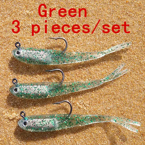 1 set Прозрачные искусственные рыбки приманка 3 шт./компл. 7 см длина 6g бас для доставки прикорма и оснастки морской рыбалки черный, красный, синий зеленый мягкие колготки для рыбной ловли для рыбы с крючком - Цвет: 1 set