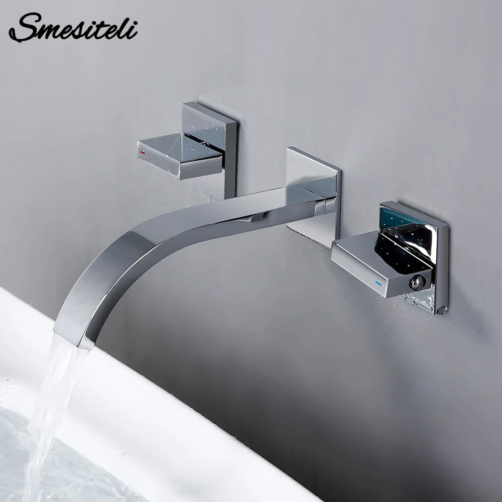 Полированный хромированный латунный сиамский смеситель Smesiteli с двойным