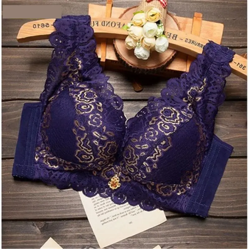 Sexy Deep U Cup Bras For Women Push Up Lingerie Bra Wire Free Bralette Backless Plunge Intimates Female Underwear - Цвет: Navy blue