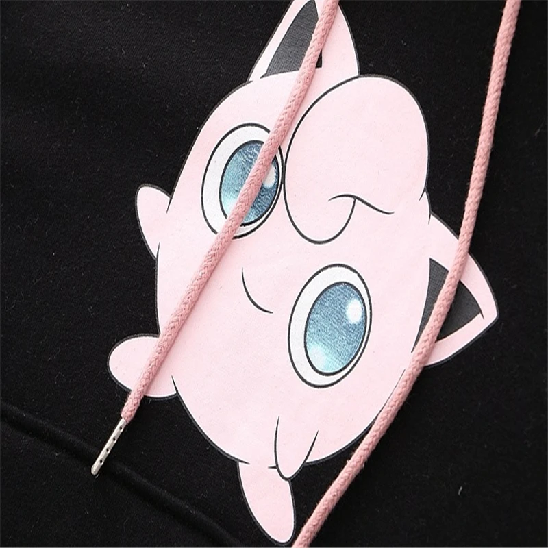 

Cartoon Pokemon Print Wite Horn on Hood Hoodies Girls Winter Sweet Kawaii Sweatshirts Women Japanese Cute Hooded Girls Pullovers
