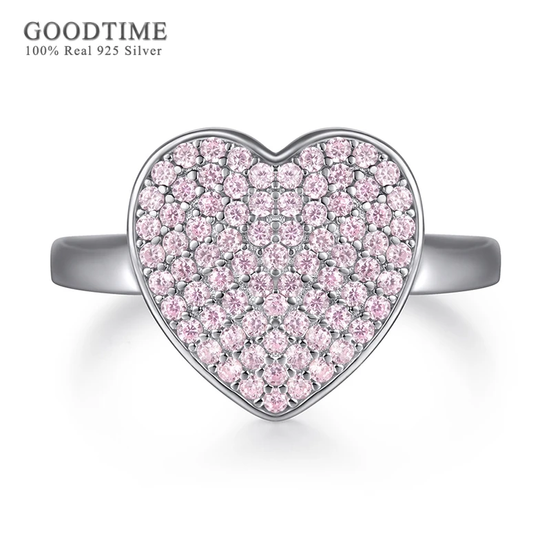 

Luxury Woman Ring Pure 100% 925 Sterling Silver Ring Pink Heart Zircon Wedding Jewelry Accessories Engagement Ring For Girl