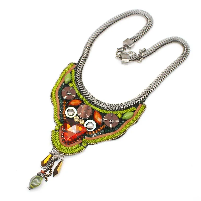 

Fashion Colorful Ethnic Transparent Geometric Hyperbole Punk Pendant Necklaces Vintage Collar Crystal Necklace Big Choker
