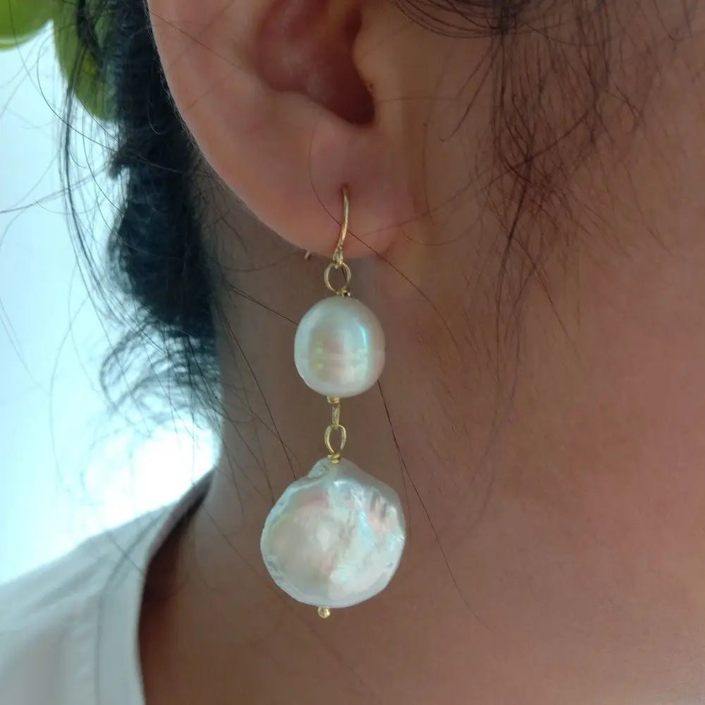 

natural White Coin Keshi Pearl Rice freshwater Pearl Hook Earrings