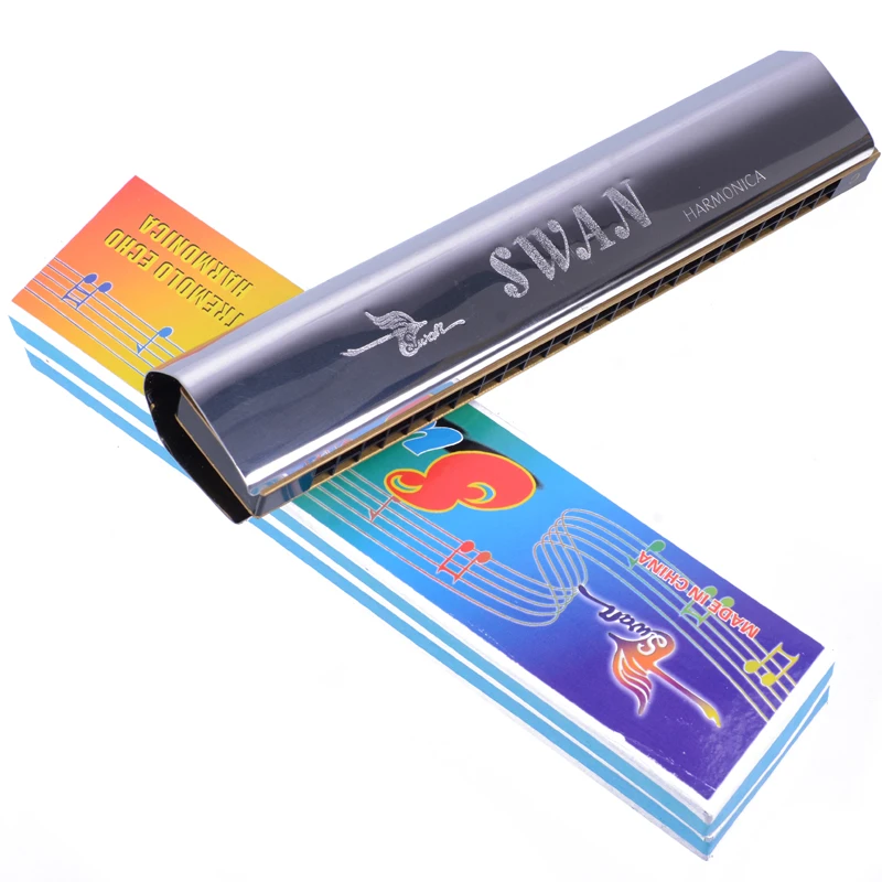 Swan Harmonica 24 Hole C-tune Copper Reed Plat Stainless Steel Cover Plate Echo | Спорт и развлечения