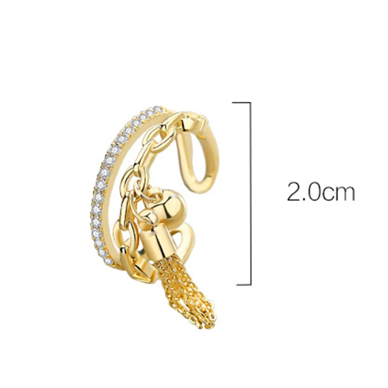 

2021 New Link Chain Tassel Gold Color Ring Zirconia With Spike Pendant Charm Fingure Ring For Women Opening adjustable Ring