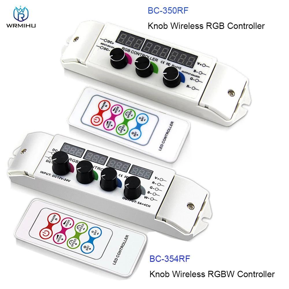 

DC12V-DC24V BC-350RF BC-354RF 6A*3CH 5A*4CH Output RGB RGBW Led 5050 3528 Strip Controller RF Wireless Remote Knob Dimmer