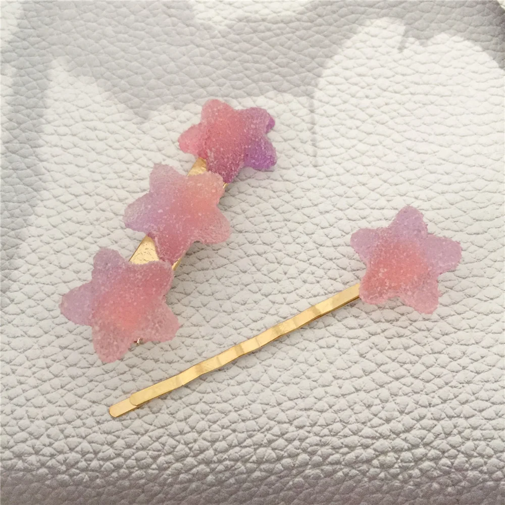 Pink Purple Blue Yellow Heart Star Decorated Hair Pin Grip For Women Girl Sweet Cute Romantic Child Jewelry