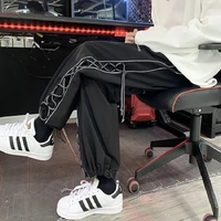 mens summer thin reflective drawstring casual pants fatty large size tooling loose high street hip hop straight sports trousers